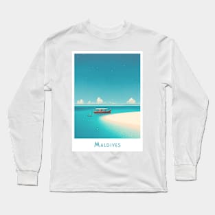 Serene Maldives Getaway - Vintage Retro Travel Poster Long Sleeve T-Shirt